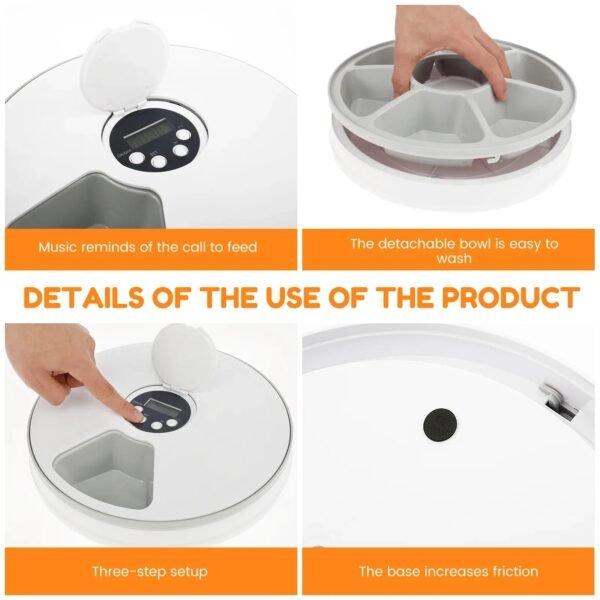 0f57b633fed4fc16ca041be30d6da89f Automatic cat feeder with LCD screen, detachable bowl, and non-slip base, easy setup.