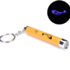 Yellow cat laser toy keychain with fish-shaped light projection for interactive play.
