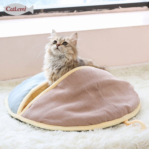 1b40b2044d4bb78a321d0a36b3a8 Fluffy cat in cozy pastel cat bed on soft rug by a sunny window