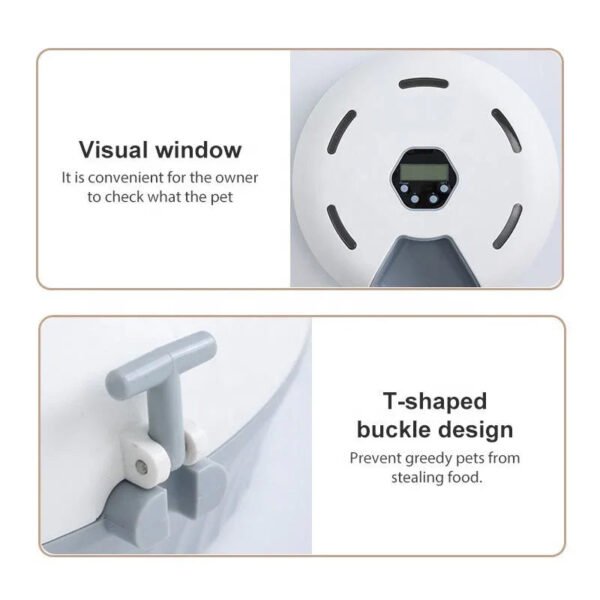 520806e2684c3e487fb530abc471c942 Automatic cat feeder with visual window, digital display, and T-shaped buckle design