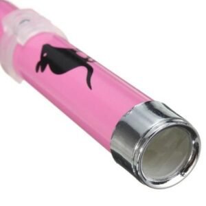 Pink cat wand toy with black cat silhouette and silver tip, perfect for interactive play