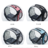 Transparent cat carrier bags in pink, black, gray, and blue with ventilation holes and shoulder straps.