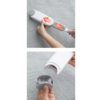 Reusable pet hair remover for carpets, shown in use and being emptied of collected fur.