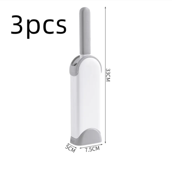 Set of 3 pet hair removers with gray handle, white base, 33cm height, for cat fur cleaning