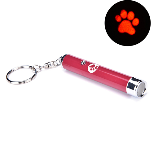 Red cat toy laser pointer keychain projecting a red paw print design