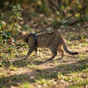 katze-mit-katzengeschirr-mit-katzenleine-1 Escape-Proof Cat Harness & Leash Set with AirTag Pocket
