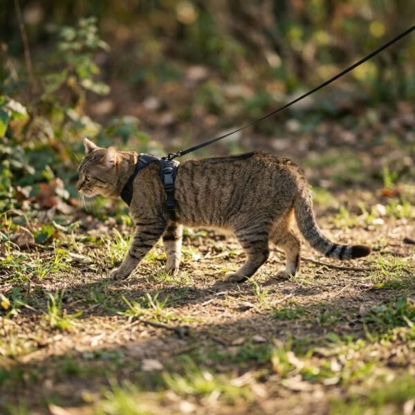 katze-mit-katzengeschirr-mit-katzenleine-1 Escape-Proof Cat Harness & Leash Set with AirTag Pocket