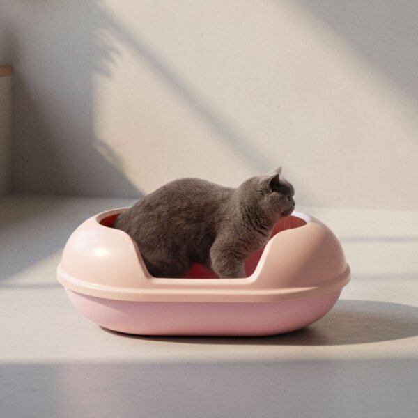 Spacious Cat Litter Box – High-Sided Open Tray with Scoop