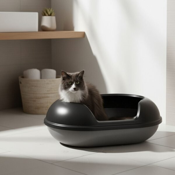 Spacious Cat Litter Box – High-Sided Open Tray with Scoop