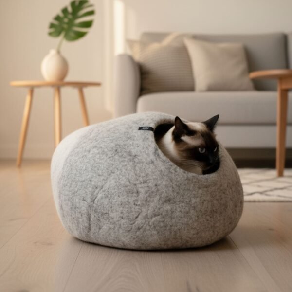 Felt Cat Cave – Handmade Natural Wool