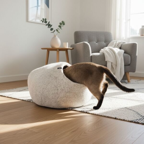 Felt Cat Cave – Handmade Natural Wool